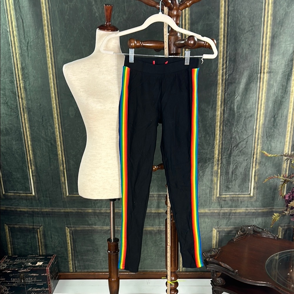 Stylish Black Leggings with Rainbow Stripes